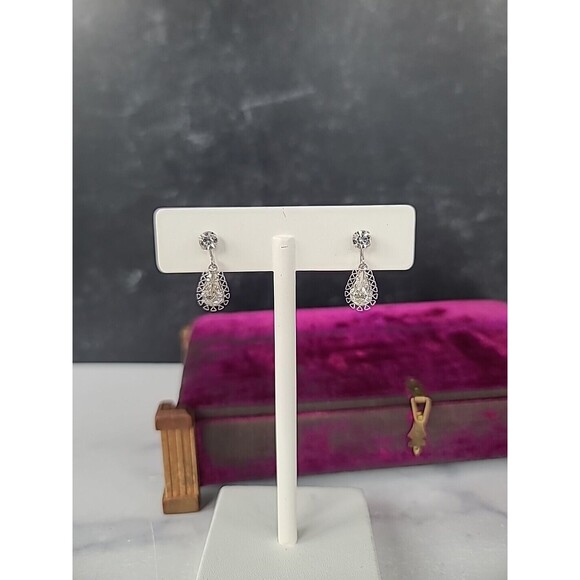 B. David Clear Rhinestone Dangling Clip-on Earrings - Picture 5 of 10